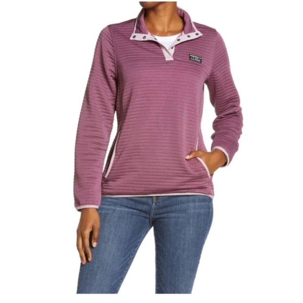 L.L Bean Women’s Arilight Knit Quilted 1/4 Button Pullover Mauve Color - Picture 2 of 6